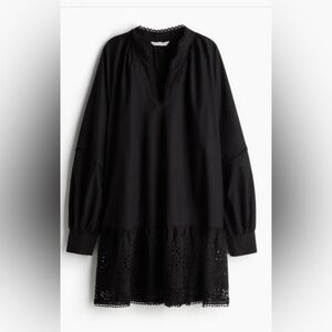 H&M Black Long Sleeve Tunic Dress with Eyelet Embroidery